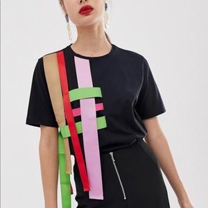 Women’s black top w/ multicolored ribbon design